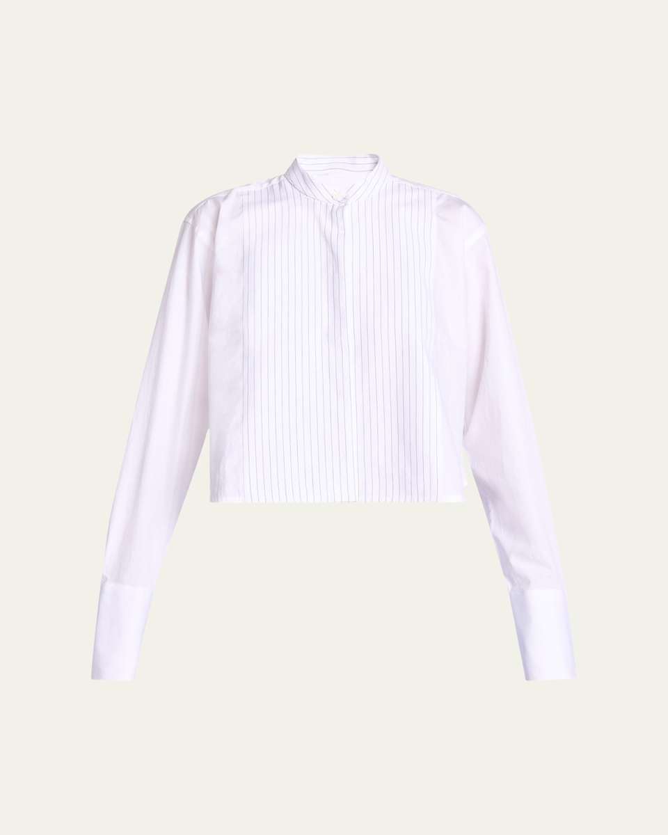 Striped Bib-Front Crop Tux Shirt